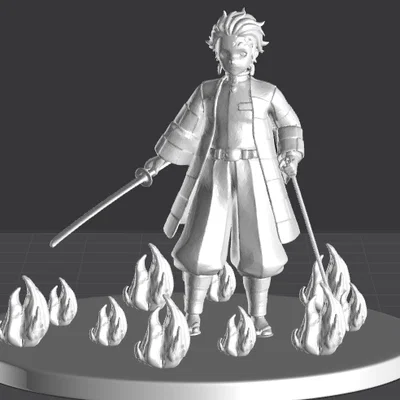 Mô hình 3D Tanjiro Kamado thi triển Hơi thở của Mặt trời