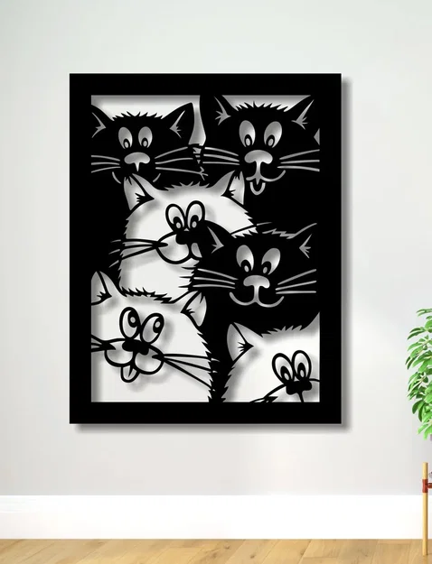 Mẫu tranh 3D treo tường hình mèo dễ thương (Cats Wall Art) - Image 1