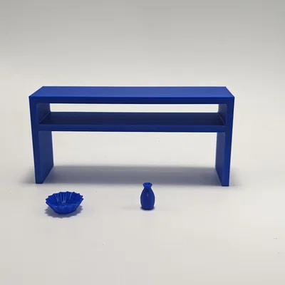 Bàn phụ kèm bình hoa và bát tỉ lệ 1:12 cho nhà mô hình (Dollhouse)