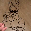Tranh treo tường Line Art cô gái uống cà phê 3D cực chill - Thumbnail 1