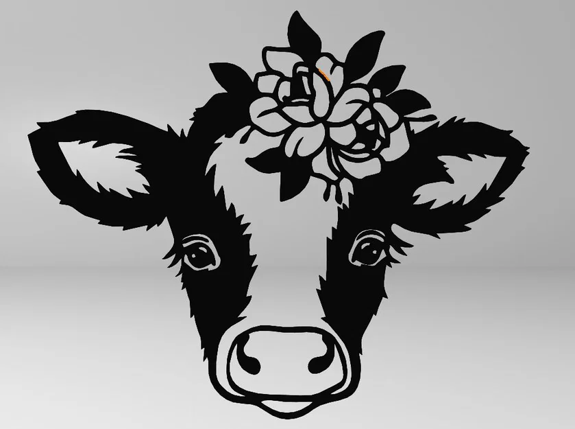 Mô hình trang trí tường đầu bò hoa 2D (Line Art Cow) in 3D đẹp - Image 1