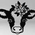 Mô hình trang trí tường đầu bò hoa 2D (Line Art Cow) in 3D đẹp - Thumbnail 1