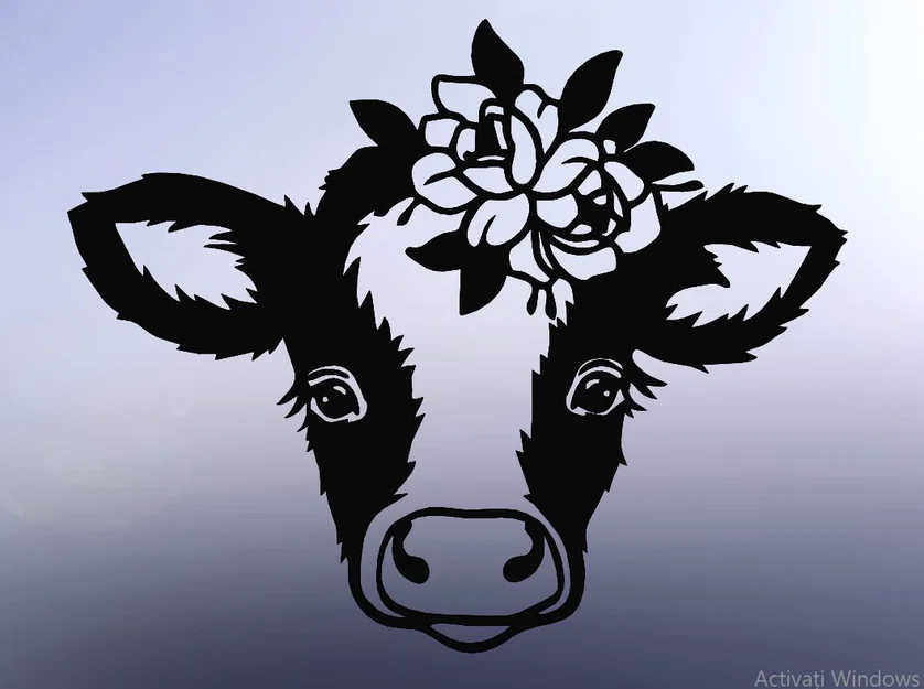 Mô hình trang trí tường đầu bò hoa 2D (Line Art Cow) in 3D đẹp - Image 2