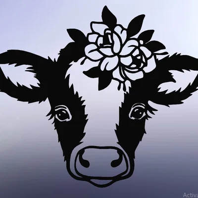 Mô hình trang trí tường đầu bò hoa 2D (Line Art Cow) in 3D đẹp