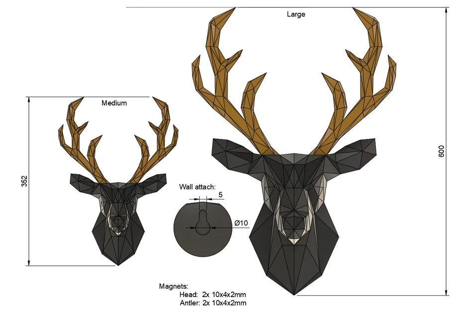 Đầu hươu Low Poly với bộ gạc tháo rời bằng nam châm - Image 5