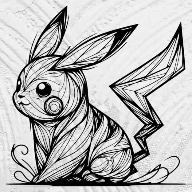Flowing Line Art Pikachu - Mô hình nghệ thuật đường nét tinh tế - Image 1