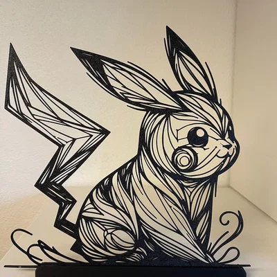 Flowing Line Art Pikachu - Mô hình nghệ thuật đường nét tinh tế