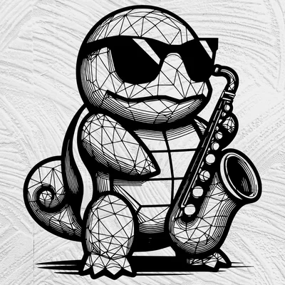 Mô hình nghệ thuật đường nét Squirtle đeo kính râm thổi kèn saxophone