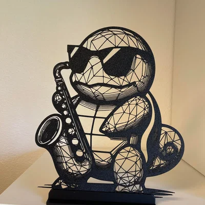 Mô hình nghệ thuật đường nét Squirtle đeo kính râm thổi kèn saxophone