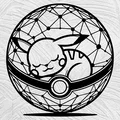 Tranh nghệ thuật line art Pikachu ngủ trong Pokeball - Thumbnail 1