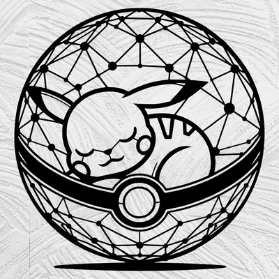 Tranh nghệ thuật line art Pikachu ngủ trong Pokeball
