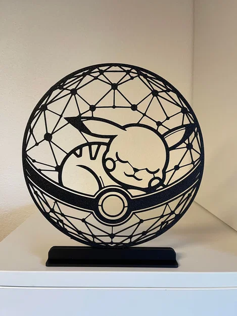 Tranh nghệ thuật line art Pikachu ngủ trong Pokeball - Image 2