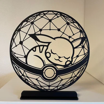 Tranh nghệ thuật line art Pikachu ngủ trong Pokeball