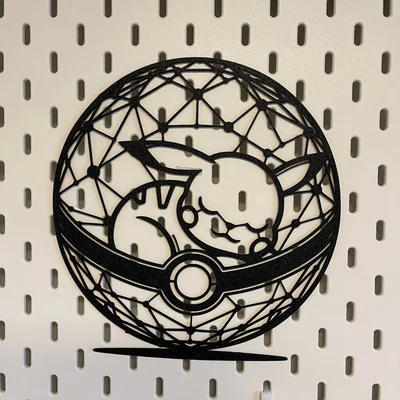Tranh nghệ thuật line art Pikachu ngủ trong Pokeball