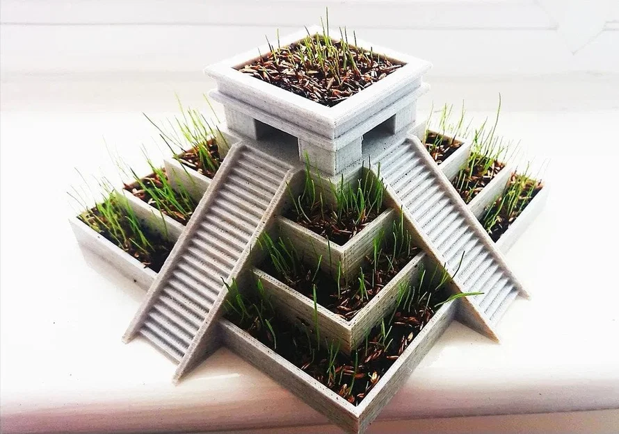 Chậu cây họa tiết đền thờ Aztec - Image 1