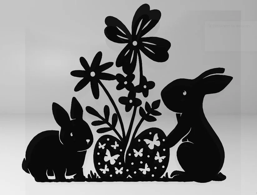 Mô hình trang trí tường thỏ phục sinh (Line Art Easter Bunny) 3D - Image 1