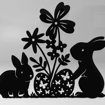 Mô hình trang trí tường thỏ phục sinh (Line Art Easter Bunny) 3D