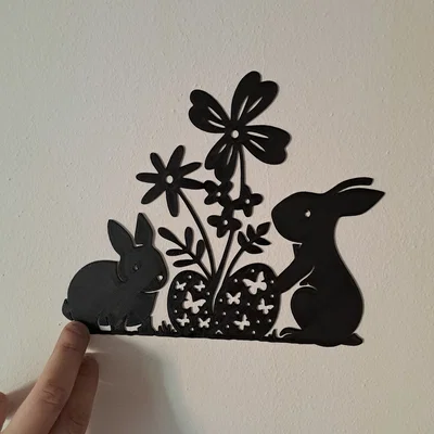 Mô hình trang trí tường thỏ phục sinh (Line Art Easter Bunny) 3D