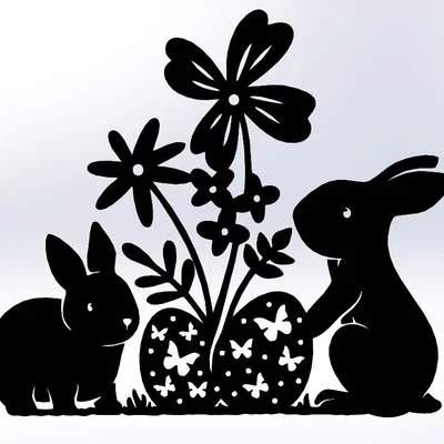 Mô hình trang trí tường thỏ phục sinh (Line Art Easter Bunny) 3D