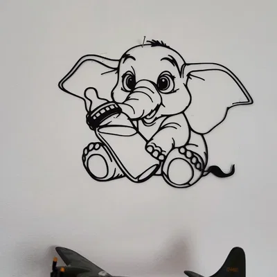 Mô hình trang trí tường hình chú voi con dễ thương 3D
