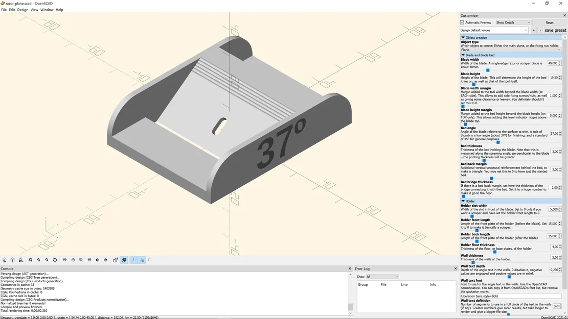 Plane hoặc Scraper Tool – OpenSCAD tùy biến - Image 2