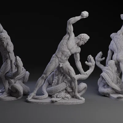 Mô hình 3D Hercules chiến đấu với Archelous cực kỳ chi tiết