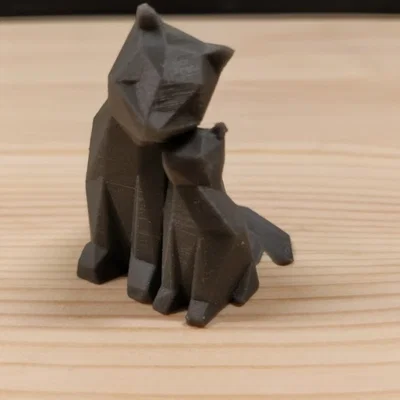 Mô hình cặp mèo mẹ và mèo con in 3D phong cách Low Poly dễ thương