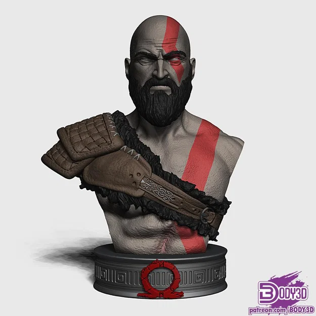 Mô hình tượng bán thân Kratos (God of War) dùng trang trí 3D - Image 6
