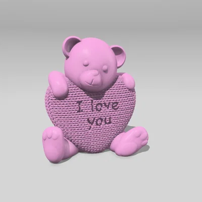 Mô hình gấu bông ôm trái tim đan len I love you để in 3D