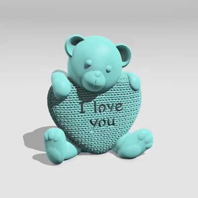 Mô hình gấu bông ôm trái tim đan len I love you để in 3D