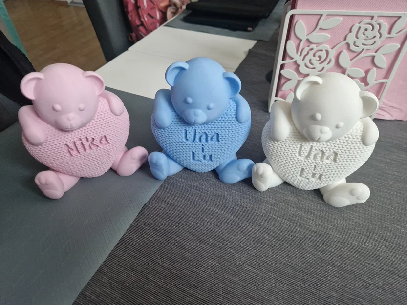 Mô hình gấu bông ôm trái tim đan len I love you để in 3D - Image 4