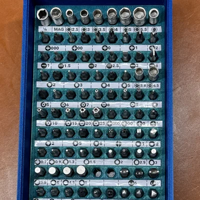 Gridfinity Labeled 4mm Bit Holder (90 mũi)