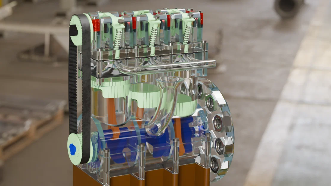 Động cơ khí nén Inline 3 hoạt động (Functional Pneumatic Inline 3 Engine) - Image 2