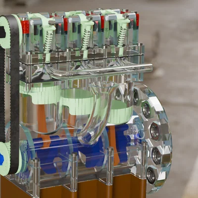 Động cơ khí nén Inline 3 hoạt động (Functional Pneumatic Inline 3 Engine)