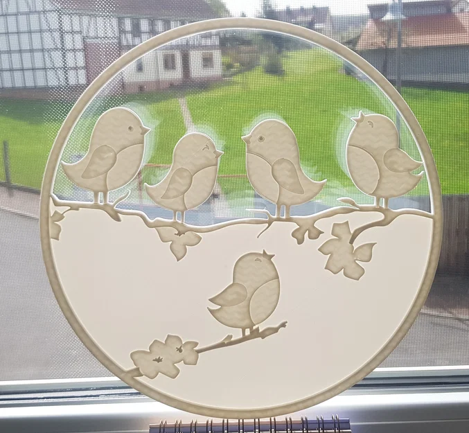 Mẫu tranh treo cửa sổ 3D chim mùa xuân (Frühling mit Vögel) - Image 1