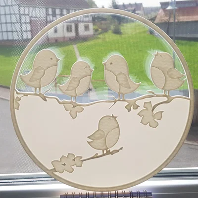 Mẫu tranh treo cửa sổ 3D chim mùa xuân (Frühling mit Vögel)