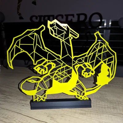 Geometric Charizard Art – Mẫu 3D Low Poly Charizard treo tường hoặc để bàn