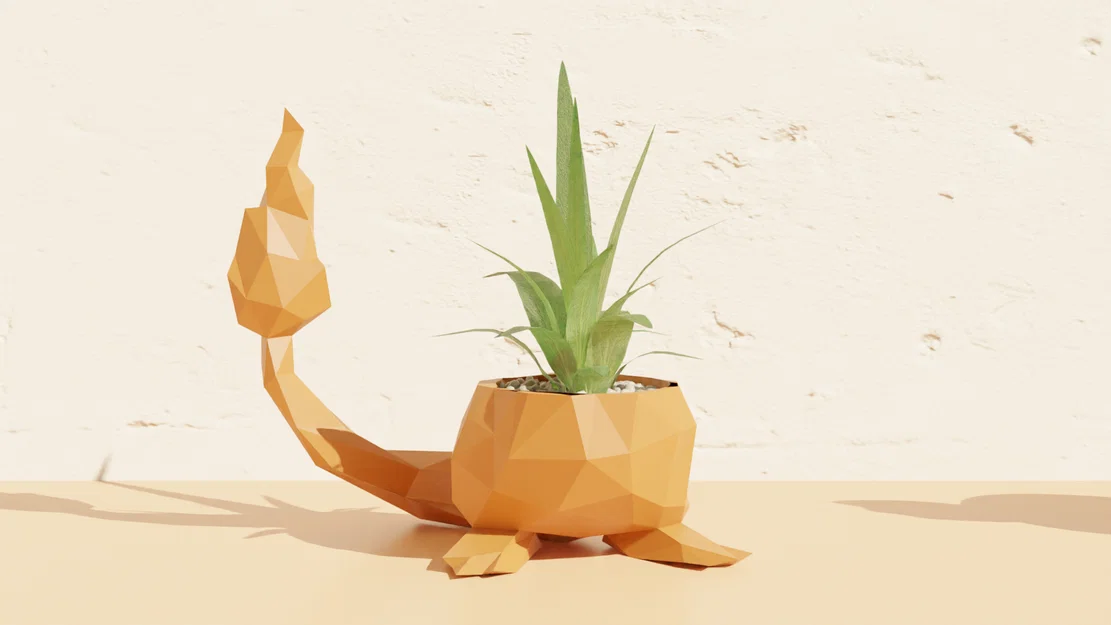 Chậu cây cảnh Charmander Low Poly - Đồ trang trí in 3D độc đáo - Image 1