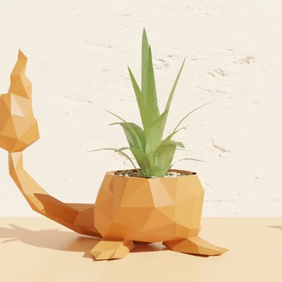 Chậu cây cảnh Charmander Low Poly - Đồ trang trí in 3D độc đáo