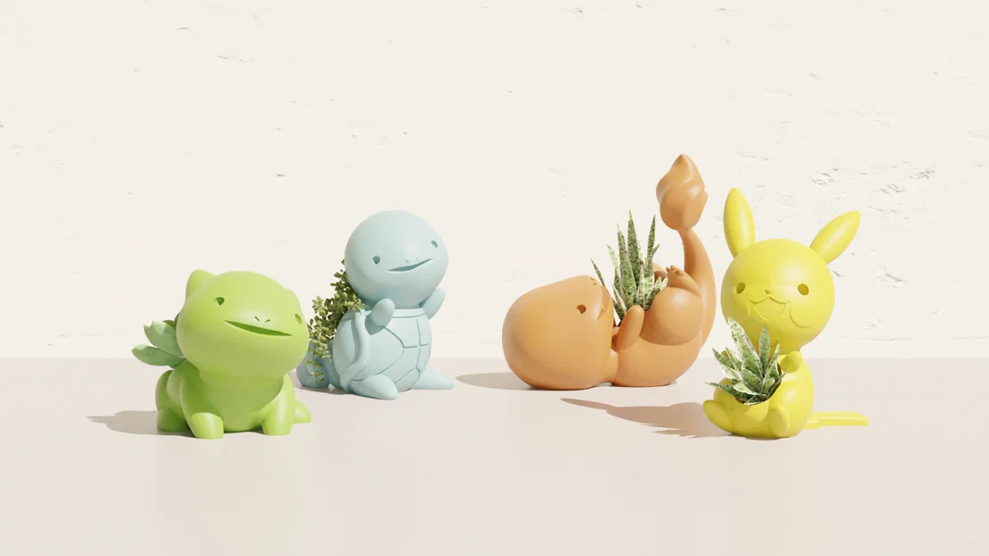 Bộ chậu cây Pokemon in 3D: Pikachu, Bulbasaur, Charmander, Squirtle - Image 1