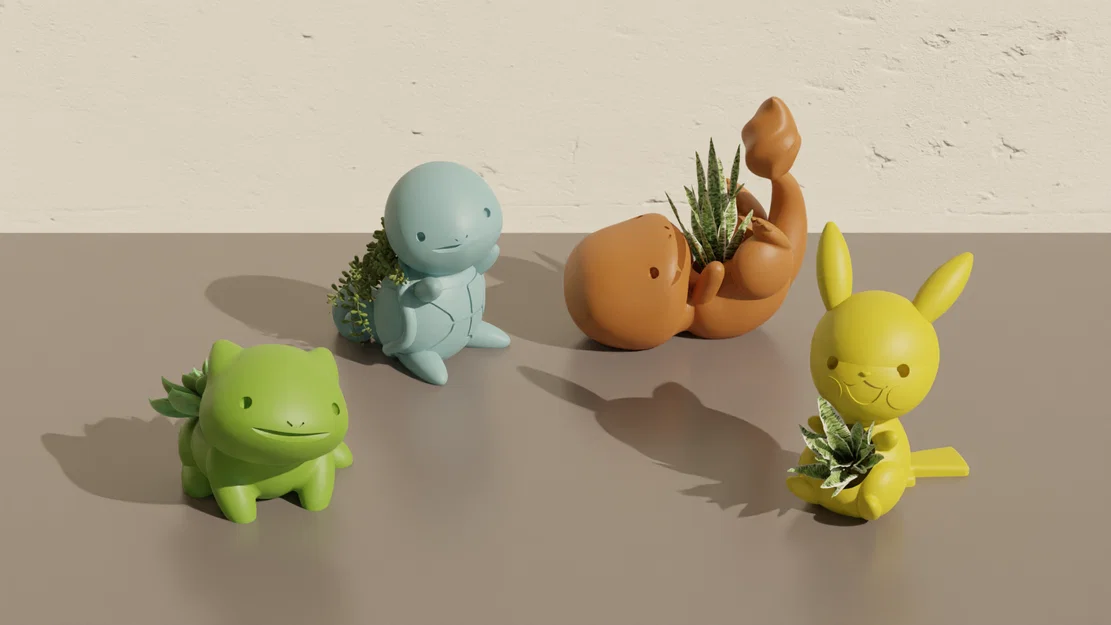 Bộ chậu cây Pokemon in 3D: Pikachu, Bulbasaur, Charmander, Squirtle - Image 2