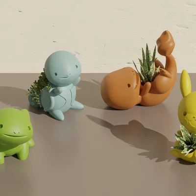 Bộ chậu cây Pokemon in 3D: Pikachu, Bulbasaur, Charmander, Squirtle