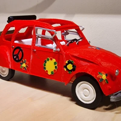 Mô hình xe cổ Citroën 2CV 1973 phiên bản Flower Power in 3D