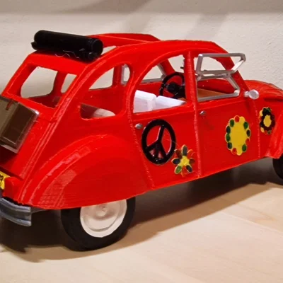 Mô hình xe cổ Citroën 2CV 1973 phiên bản Flower Power in 3D
