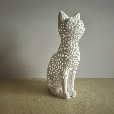 Tượng Mèo Voronoi (Voronoi Cat Statue) – Mẫu 3D Printable Trang Trí