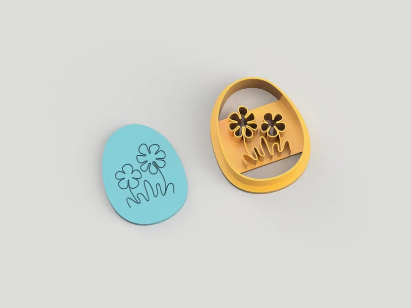 Cutter Đất Sét Polymer Trứng Phục Sinh Hoa (Happy Easter Egg with Flowers) - STL - Image 1