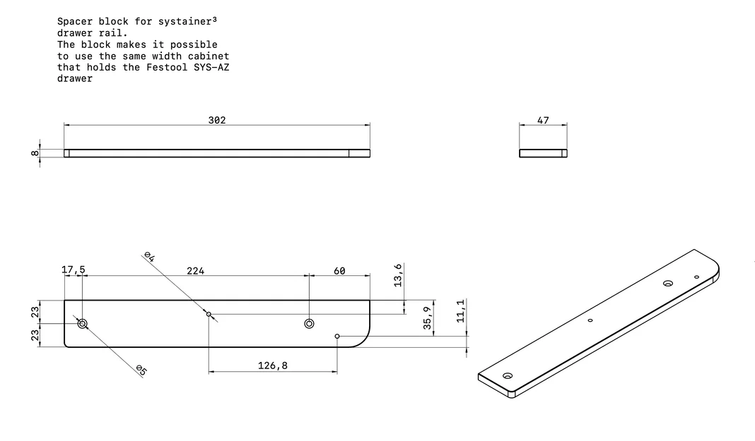 Tấm shim/spacer cho tủ Festool SYS-AZ (systainer³ drawer rail m4 7mm Pro) - Image 2