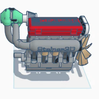 Mô hình động cơ 4 xi-lanh tăng áp (I4 Turbocharged Engine) in 3D