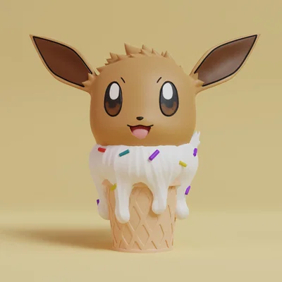 Mô hình in 3D Eevee kem ốc quế Pokemon xinh xắn