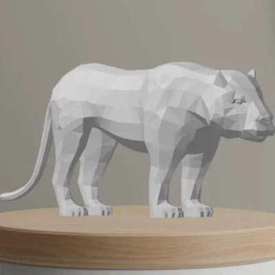 Mô hình báo sư tử (Cougar) phong cách Low-poly nghệ thuật để bàn